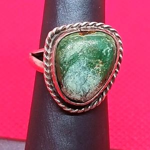 Sterling Silver and Natural Green Stone Ring